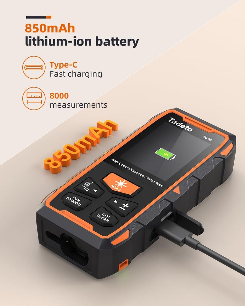 Tadeto Dual Laser Measuring Tool, 393FT/120M Bilateral Laser Measurement Tool Backlit LCD Display, Rechargeable Laser Measure with Ft/in/M Multiple Units Length/Area/Volume/Angle - Image 3